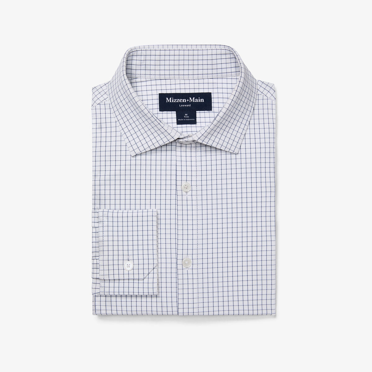 Mizzen+Main Leeward Long Sleeve Dress Shirt in White Navy Mini Grid