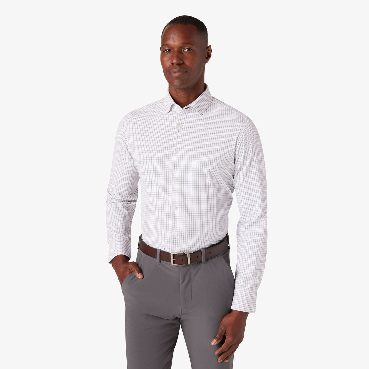 Mizzen+Main Leeward Long Sleeve Dress Shirt in White Navy Mini Grid