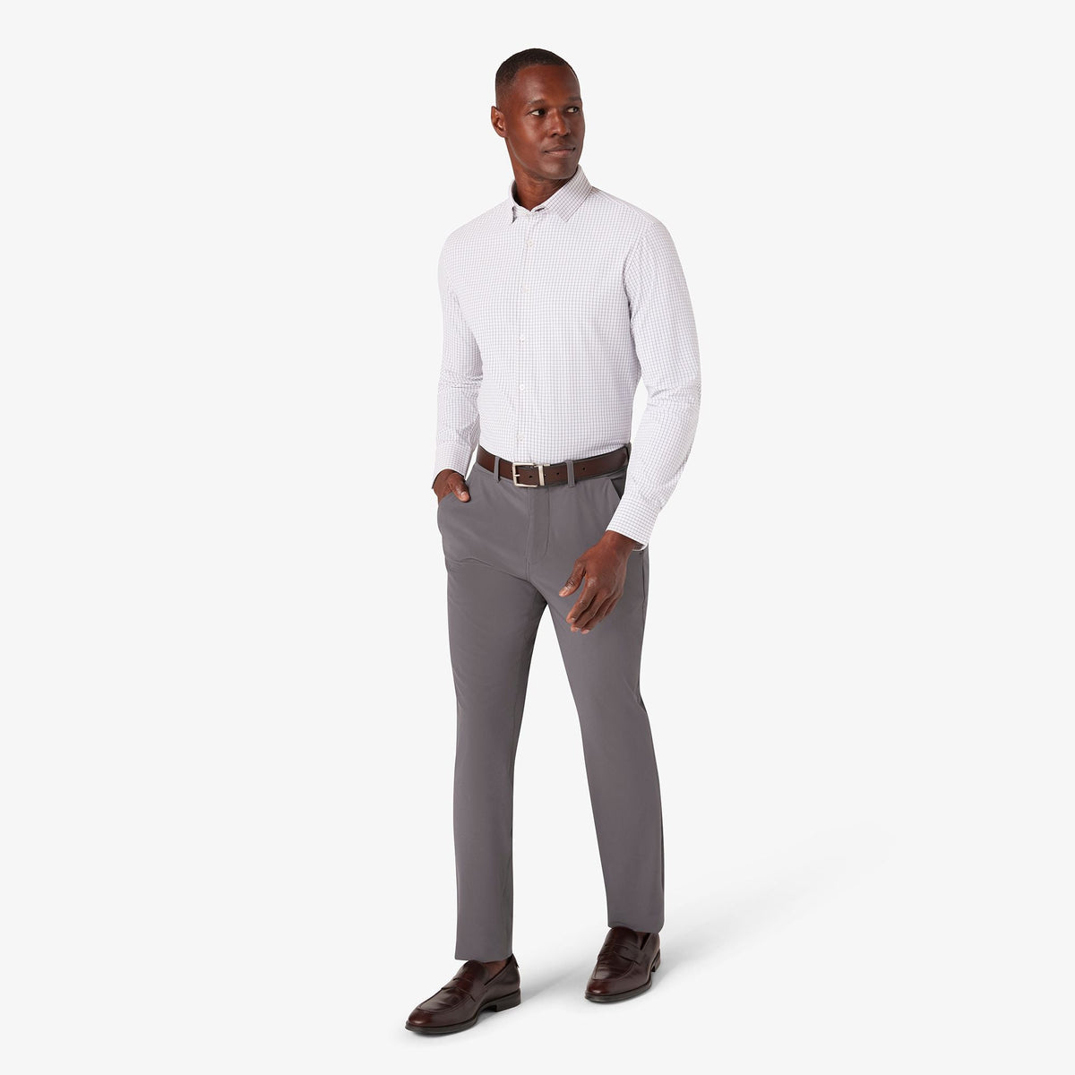 Mizzen+Main Leeward Long Sleeve Dress Shirt in White Navy Mini Grid