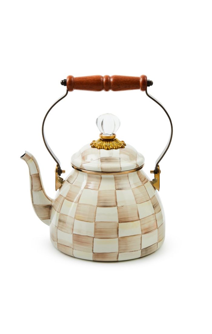 Mocha Check 2 Quart Tea Kettle