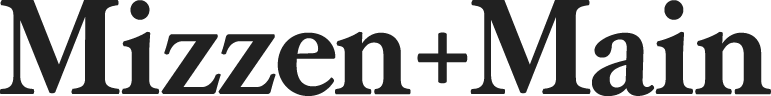 The text 'Mizzen+Main' logo appears in a large, dark serif typeface on a solid black background.