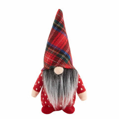 Mud Pie Red Tartan Hat Small Xmas Gnome.