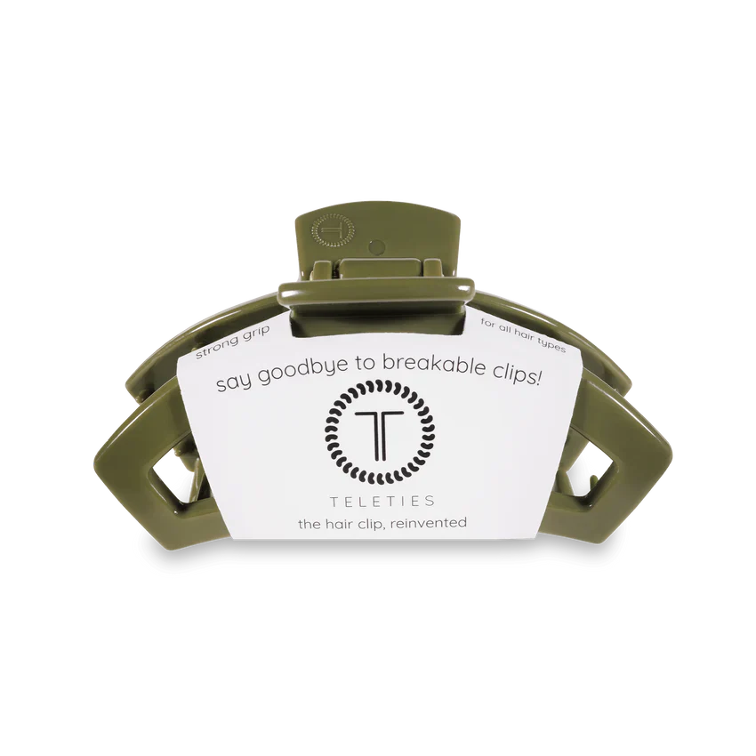 An Open Olive Medium Hair Clip from TELETIES.