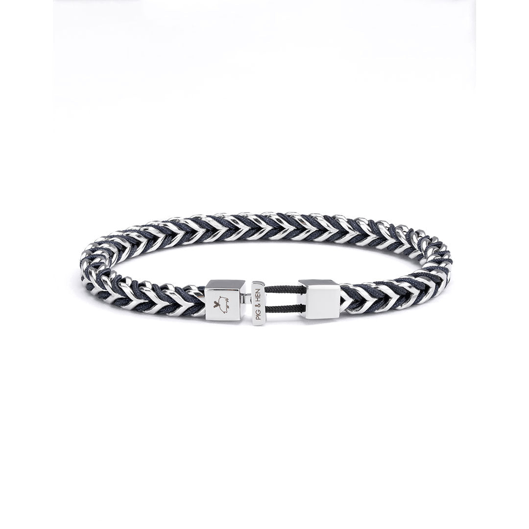 Pig & Hen Catena Foxtail Navy Silver men's bracelet (Navy | Silver)