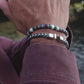 Pig & Hen Catena Foxtail Navy Silver bracelet clasp close-up on wrist (Navy | Silver)