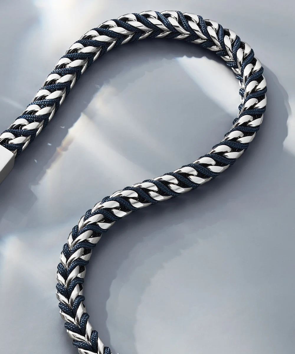 Pig & Hen Catena Foxtail Navy Silver bracelet chain and rope detail (Navy | Silver)