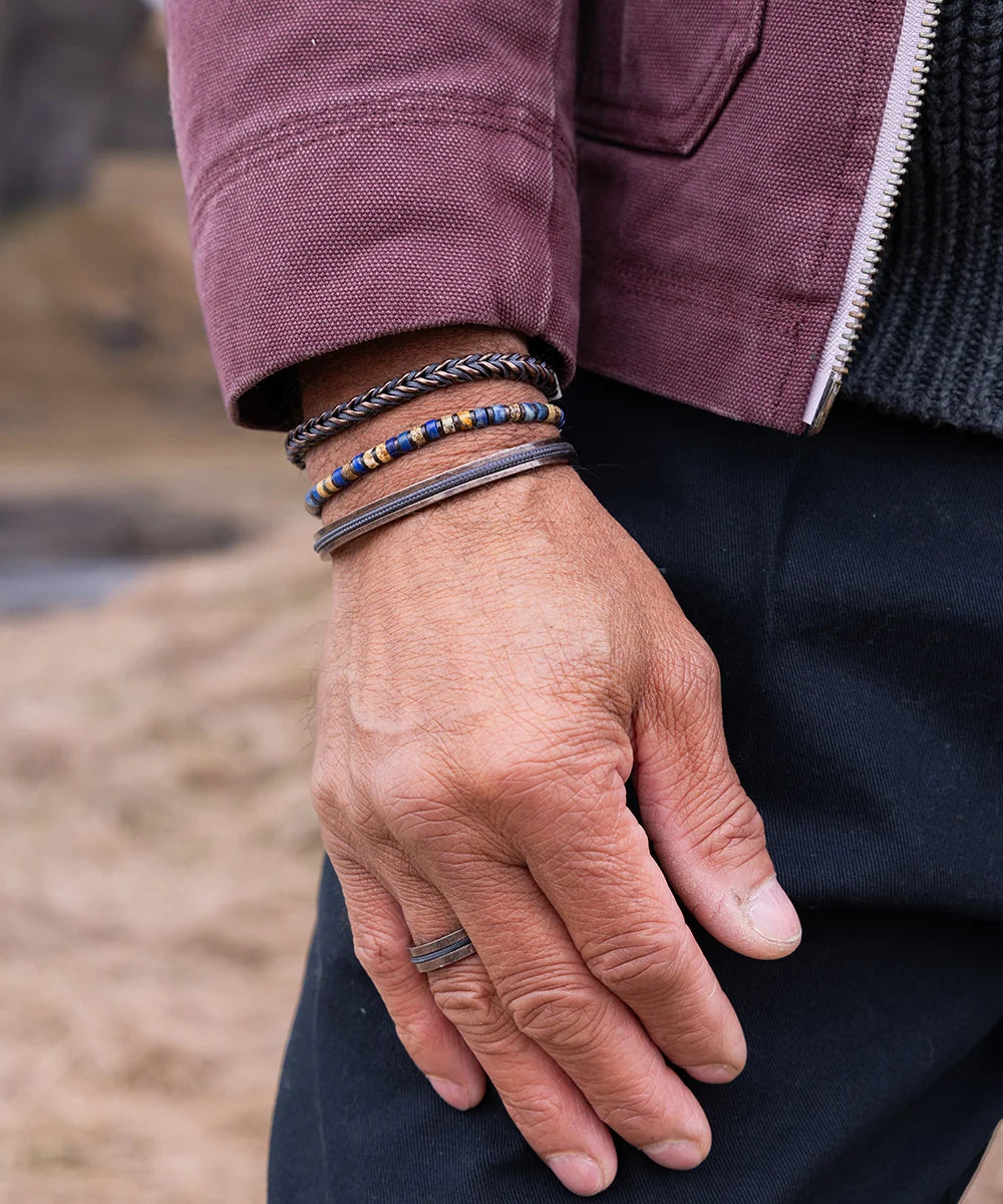 Pig & Hen catena foxtail slate gray bronze bracelet styled on wrist (Slate Gray | Bronze)