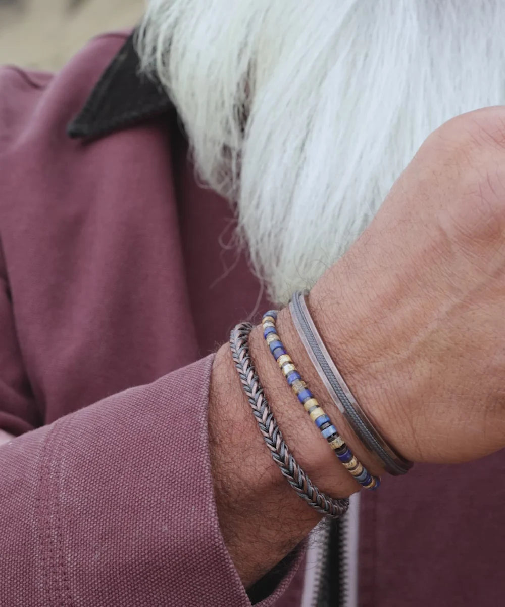 Pig & Hen catena foxtail slate gray bronze bracelet styled on wrist (Slate Gray | Bronze)
