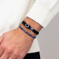 Pig & Hen don dino navy silver bracelet styled on wrist (Navy | Silver)
