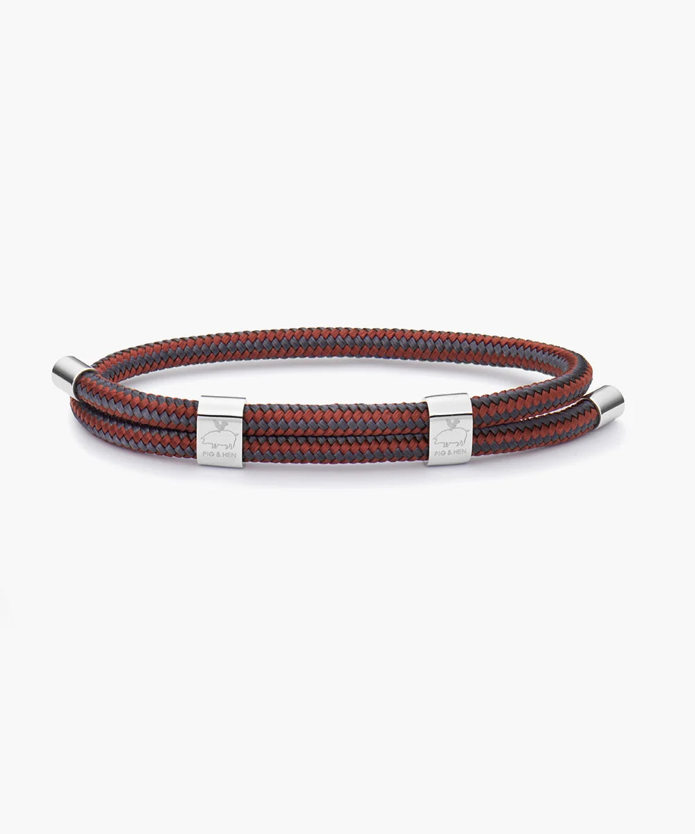 Pig & Hen Little Lewis DBL velvet red slate gray silver bracelet product view (Velvet Red - Slate Gray | Silver)