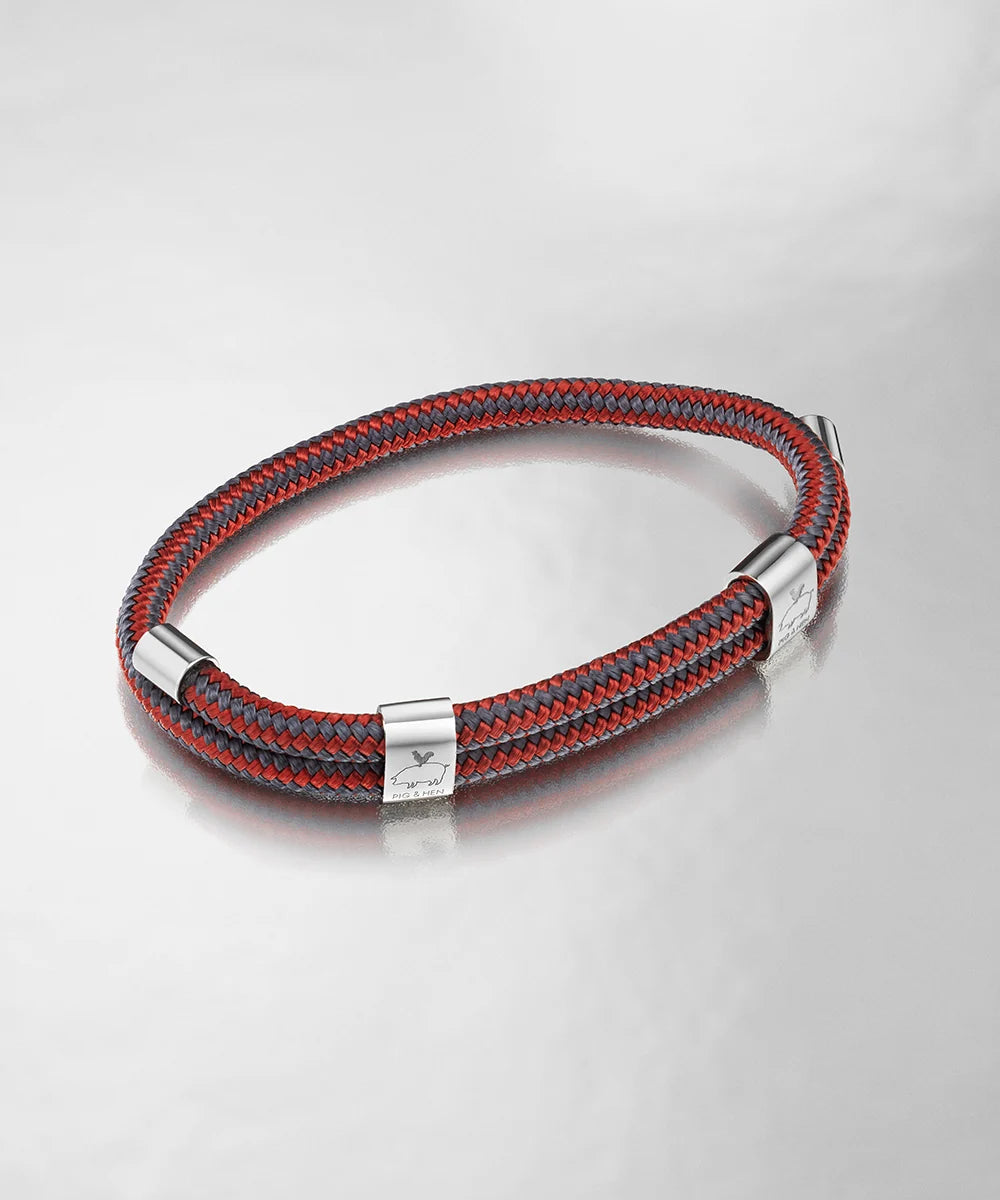 Pig & Hen Little Lewis DBL velvet red slate gray silver bracelet detail (Velvet Red - Slate Gray | Silver)