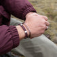 Pig & Hen Little Lewis DBL velvet red slate gray silver bracelet on wrist (Velvet Red - Slate Gray | Silver)