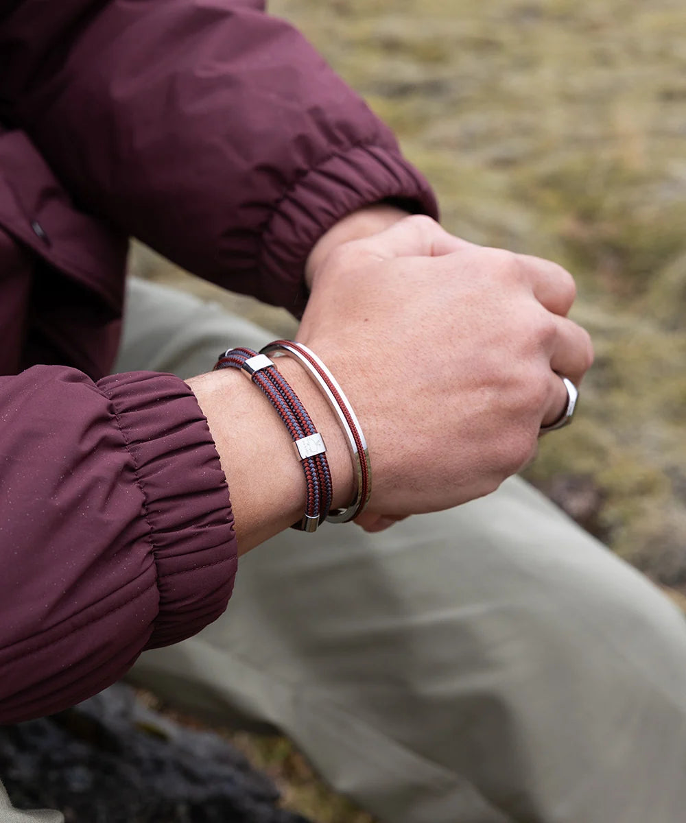 Pig & Hen Little Lewis DBL velvet red slate gray silver bracelet on wrist (Velvet Red - Slate Gray | Silver)