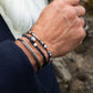 Pig & Hen navarch 4mm closed navy silver bracelet styled on wrist (Navy | Silver)