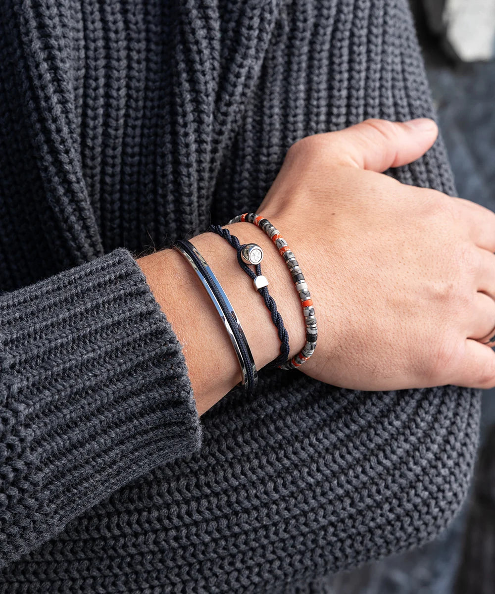Pig & Hen navarch 6mm navy silver bracelet styled on wrist (Navy | Silver)