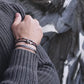 Pig & Hen navarch 6mm navy silver bracelet styled on wrist (Navy | Silver)