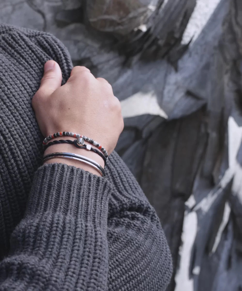 Pig & Hen navarch 6mm navy silver bracelet styled on wrist (Navy | Silver)