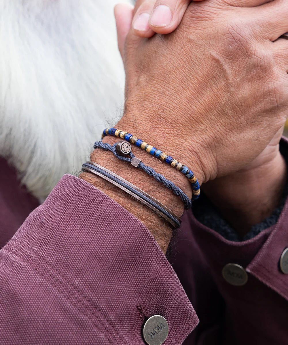 Pig & Hen navarch 6mm slate gray bronze bracelet styled on wrist (Slate Gray | Bronze)