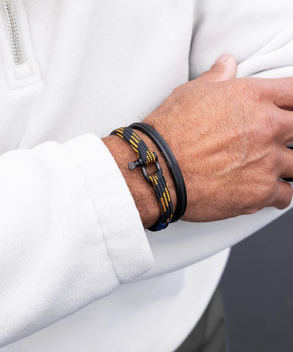 Pig & Hen vicious vik black rust orange black bracelet styled on wrist (Black - Rust Orange | Black)