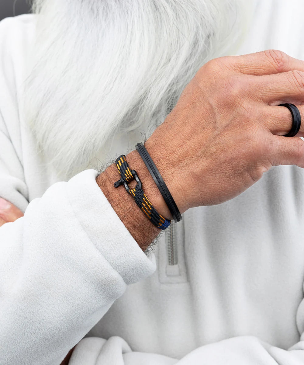 Pig & Hen vicious vik black rust orange black bracelet styled on wrist (Black - Rust Orange | Black)