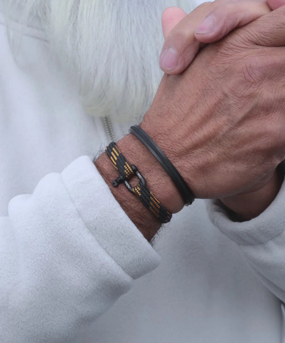 Pig & Hen vicious vik black rust orange black bracelet styled on wrist (Black - Rust Orange | Black)