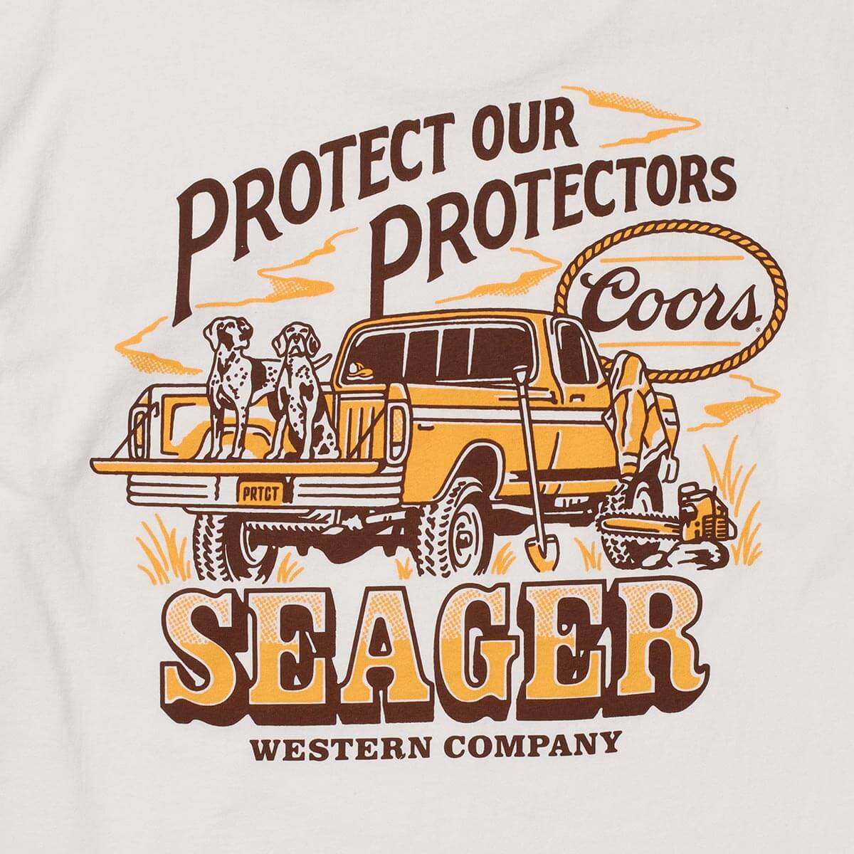 Seager x Coors Brush Truck Tee in Vintage White — back graphic detail