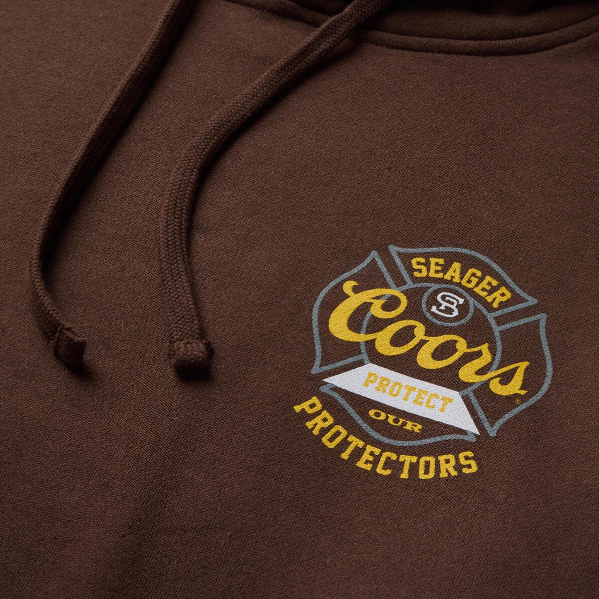 Seager x Coors Forest Line Hood in Brown — chest print detail