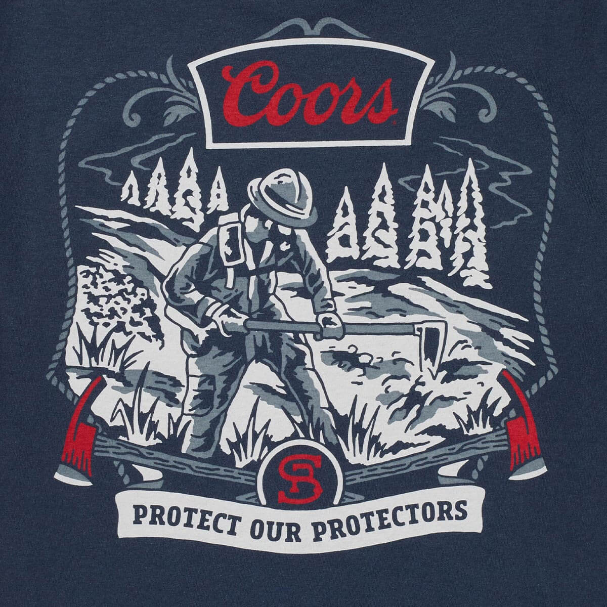 Seager x Coors Forest Line Tee in Navy — back graphic detail