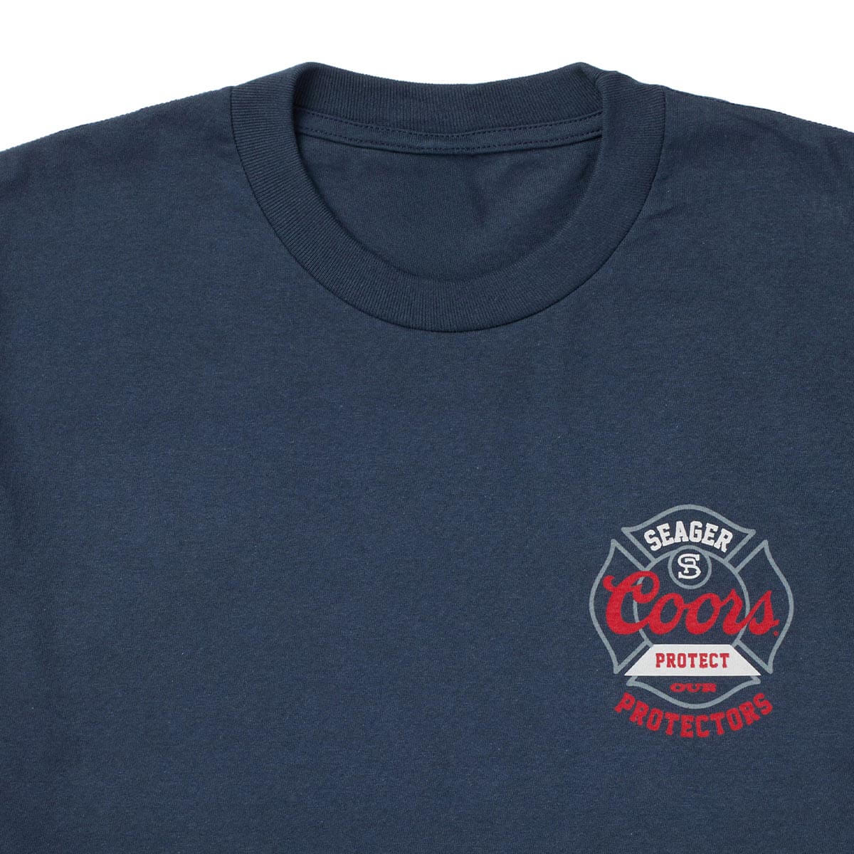 Seager x Coors Forest Line Tee in Navy — chest print detail