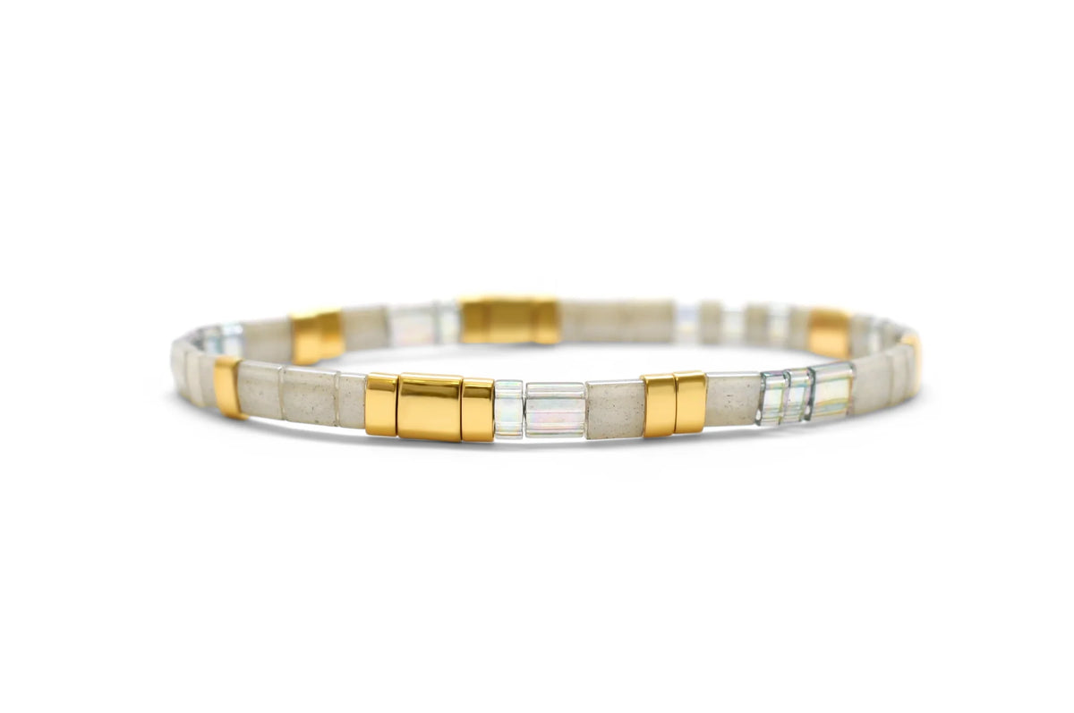 Skylar Paige - GRATITUDE - Morse Code Tila Beaded Bracelet - Marvelous Metallic