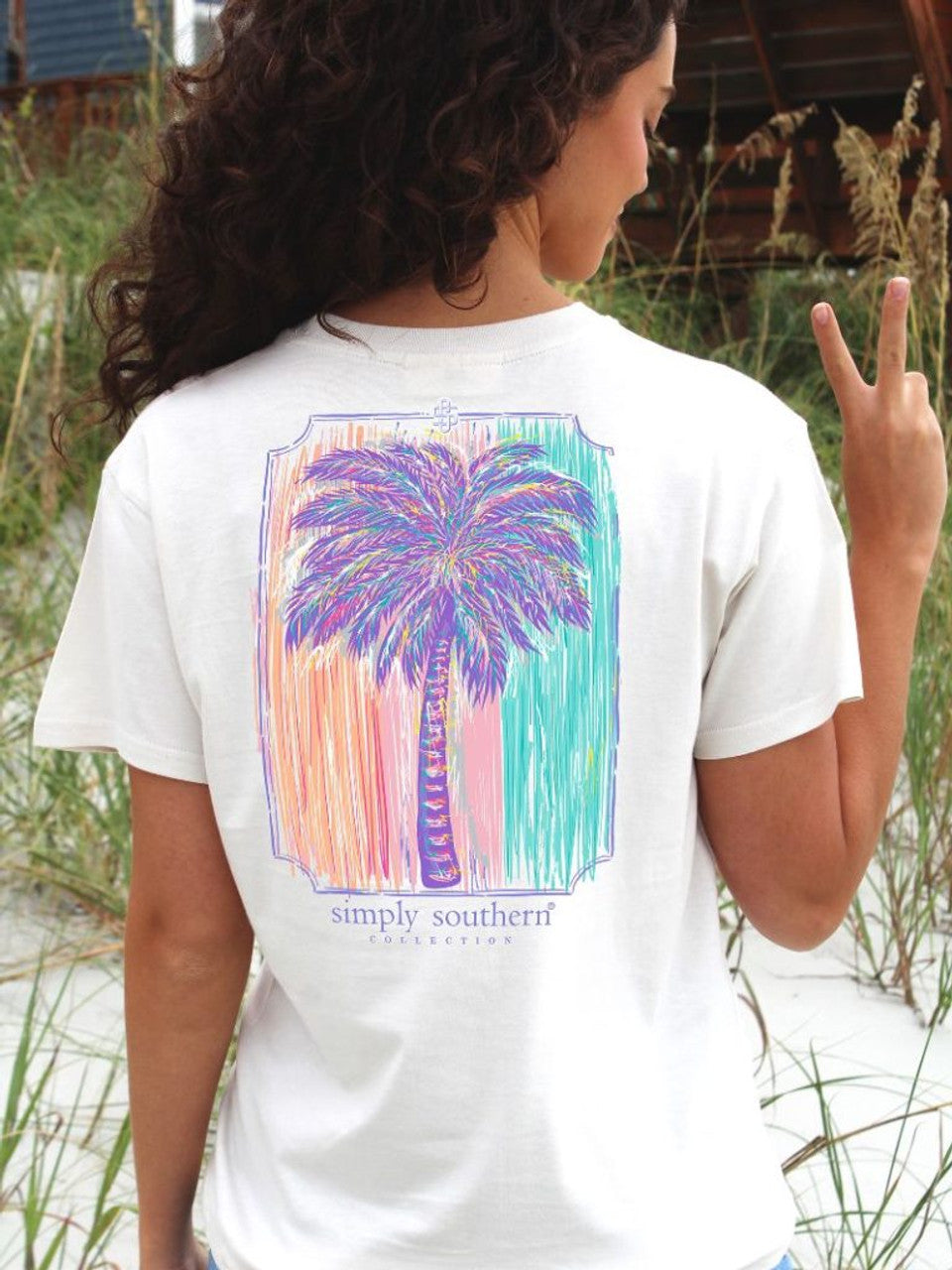 Simply Southern Palm Tree Short Sleeve Tee in the color white.