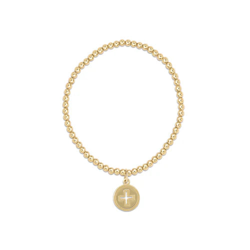 Classic Gold 3mm Bead Bracelet - Signature Cross Gold Disc