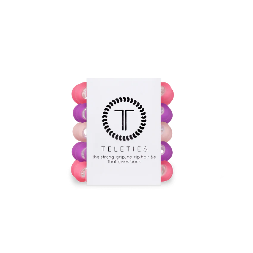 A tiny hair tie pack in purple and pink, from TELETIES.