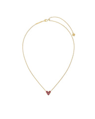 Katy Heart Short Pendant Necklace Gold Pink Glass