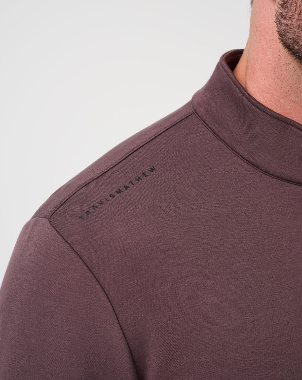 TravisMathew Fibercloud 1/4 Zip, shoulder detail (Raisin)