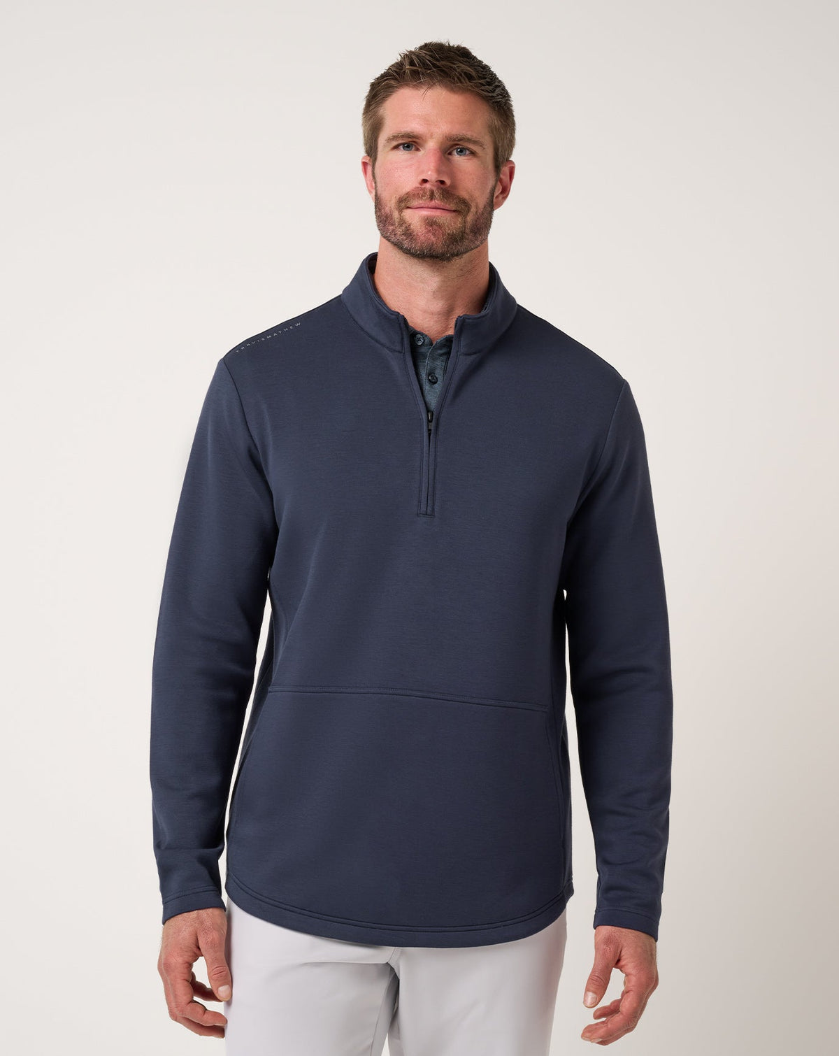 TravisMathew Fibercloud 1/4 Zip, front view (Total Eclipse)