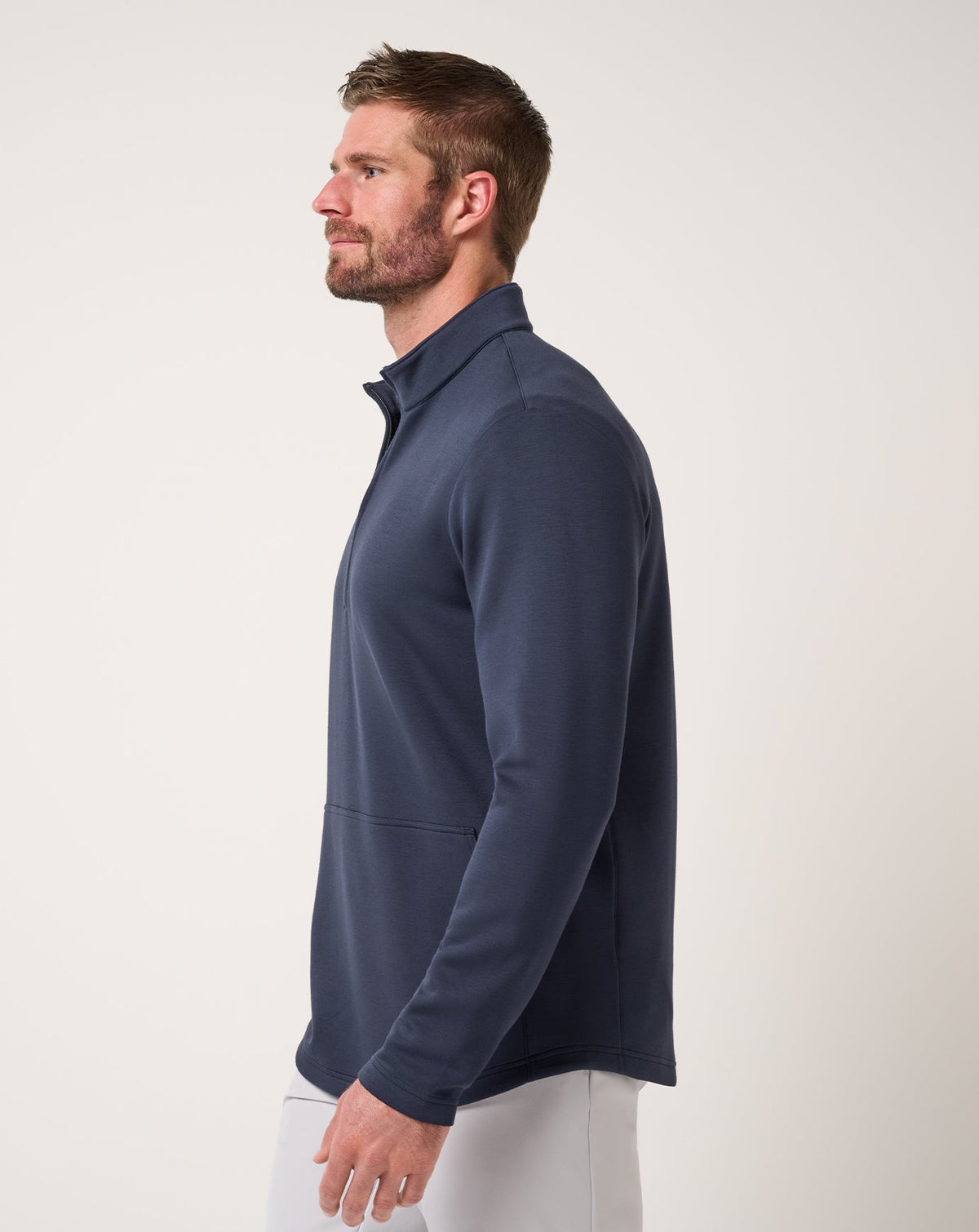 TravisMathew Fibercloud 1/4 Zip, side view (Total Eclipse)