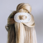 White Polka Dot Party Medium Flat Round Hair Clip