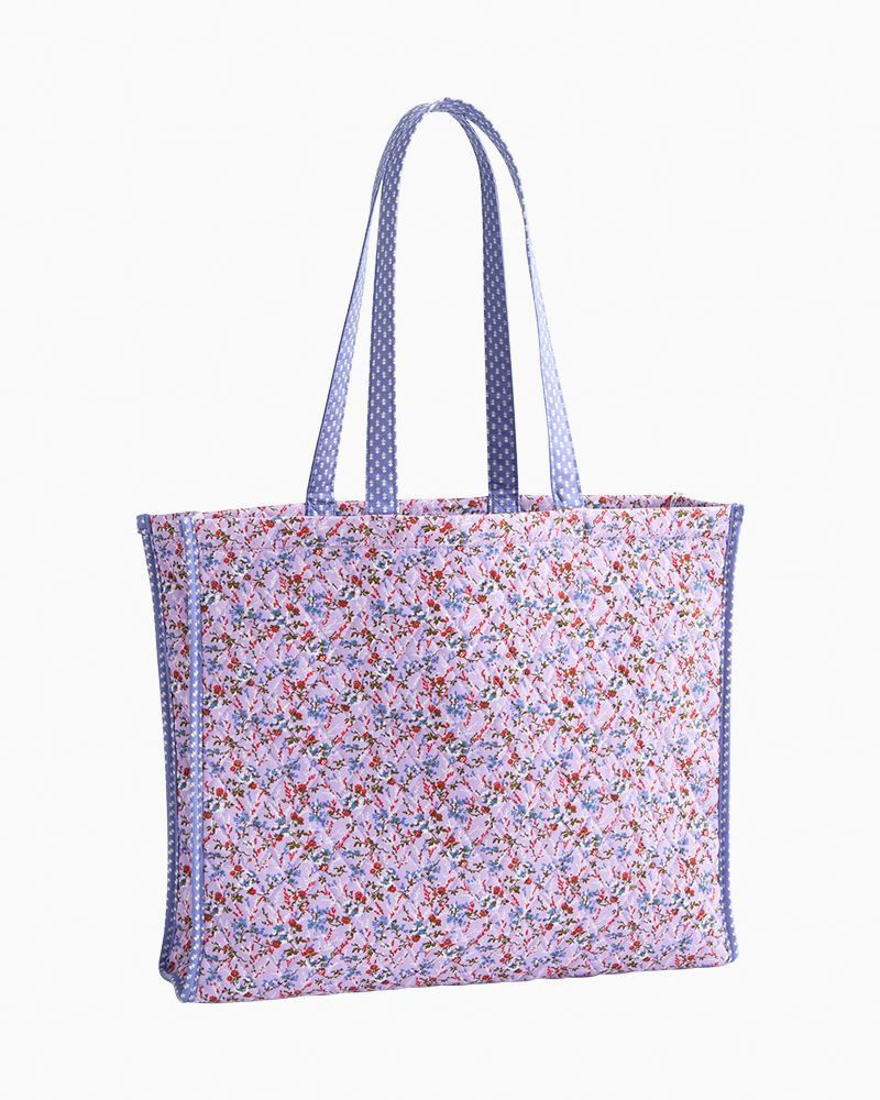 Vera Bradley Branning Tote, reverse angled exterior view (Wildflower Sprigs Ditsy Lilac)