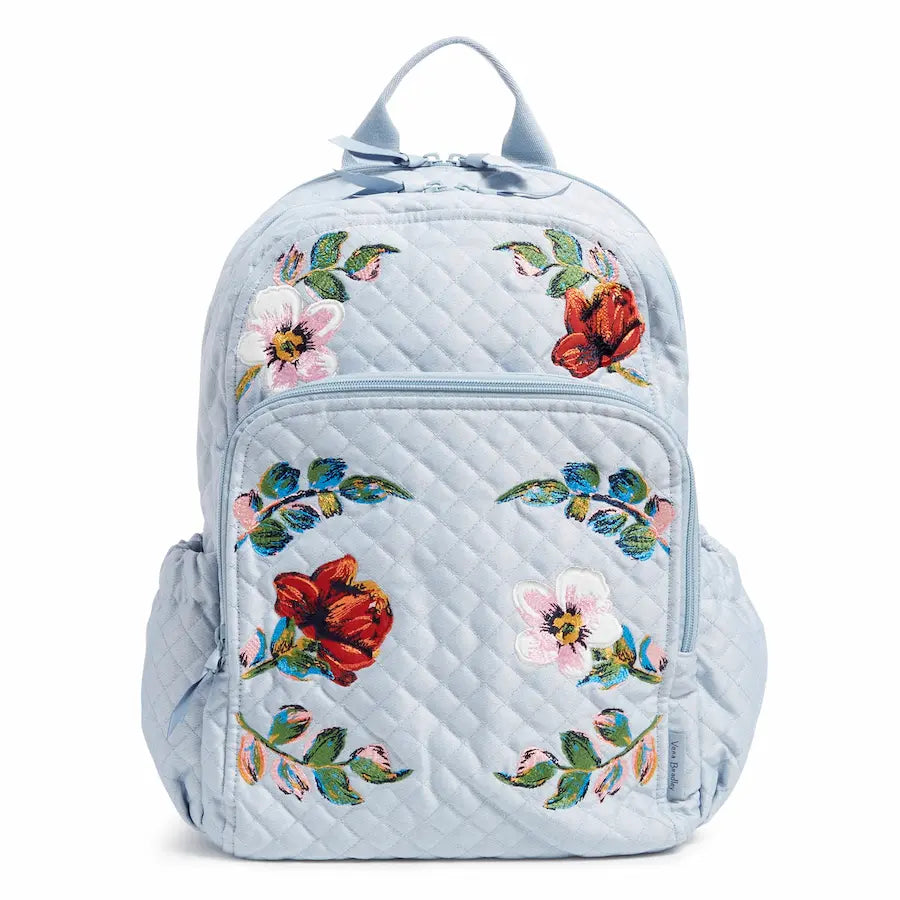 Vera Bradley Campus Backpack Sea Air Floral in Sea Air Floral, full front view.