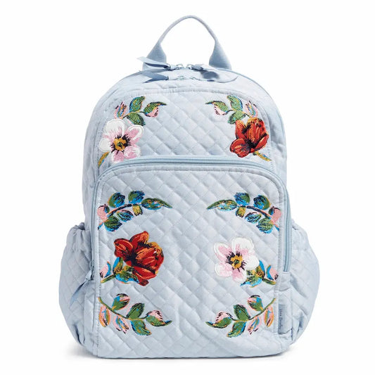 Vera Bradley Campus Backpack Sea Air Floral in Sea Air Floral, full front view. 900