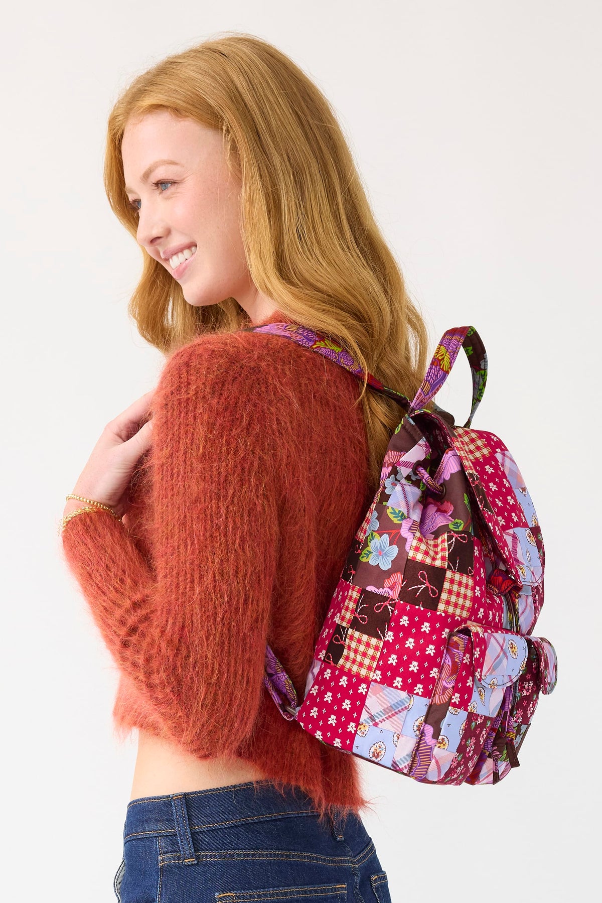 Deluxe Drawstring Backpack: Festive Check Patchwork