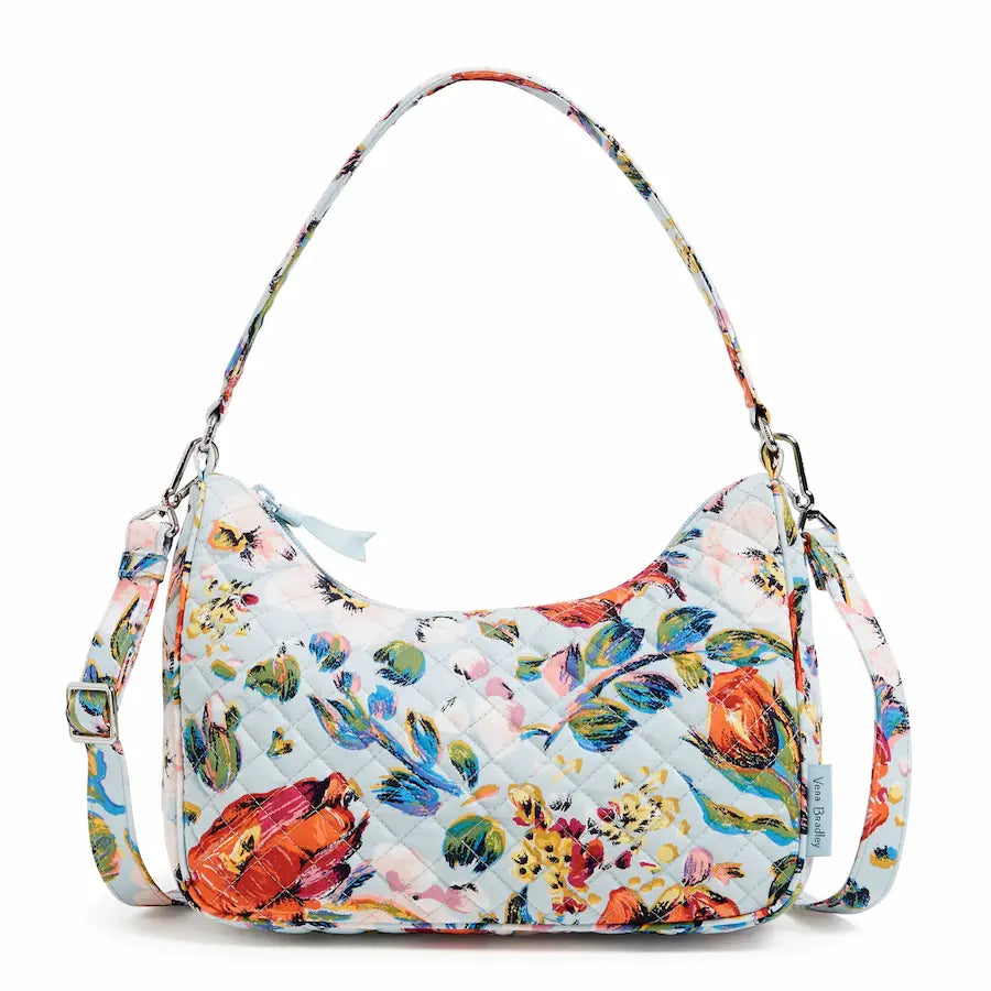 Vera Bradley Frannie Crescent Crossbody Sea Air Floral, front view.