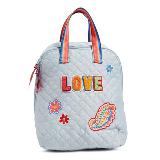 Vera Bradley Mini Totepack Pride Bright Stripe, front view, with the word LOVE printed on. 900