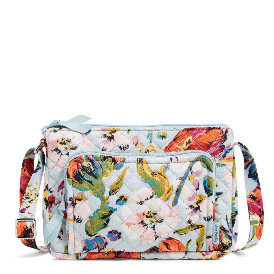 Vera Bradley RFID Little Hipster Sea Air Floral, full front view of the bag.