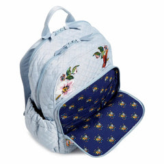 Vera Bradley Campus Backpack Sea Air Floral in Sea Air Floral, front pocket unzipped view.