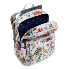 Vera Bradley XL Campus Backpack Sea Air Floral, front view with all the pockets unzipped.