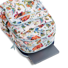 Vera Bradley XL Campus Backpack Sea Air Floral, overtop view with the laptop popping out of the laptop sleeve.