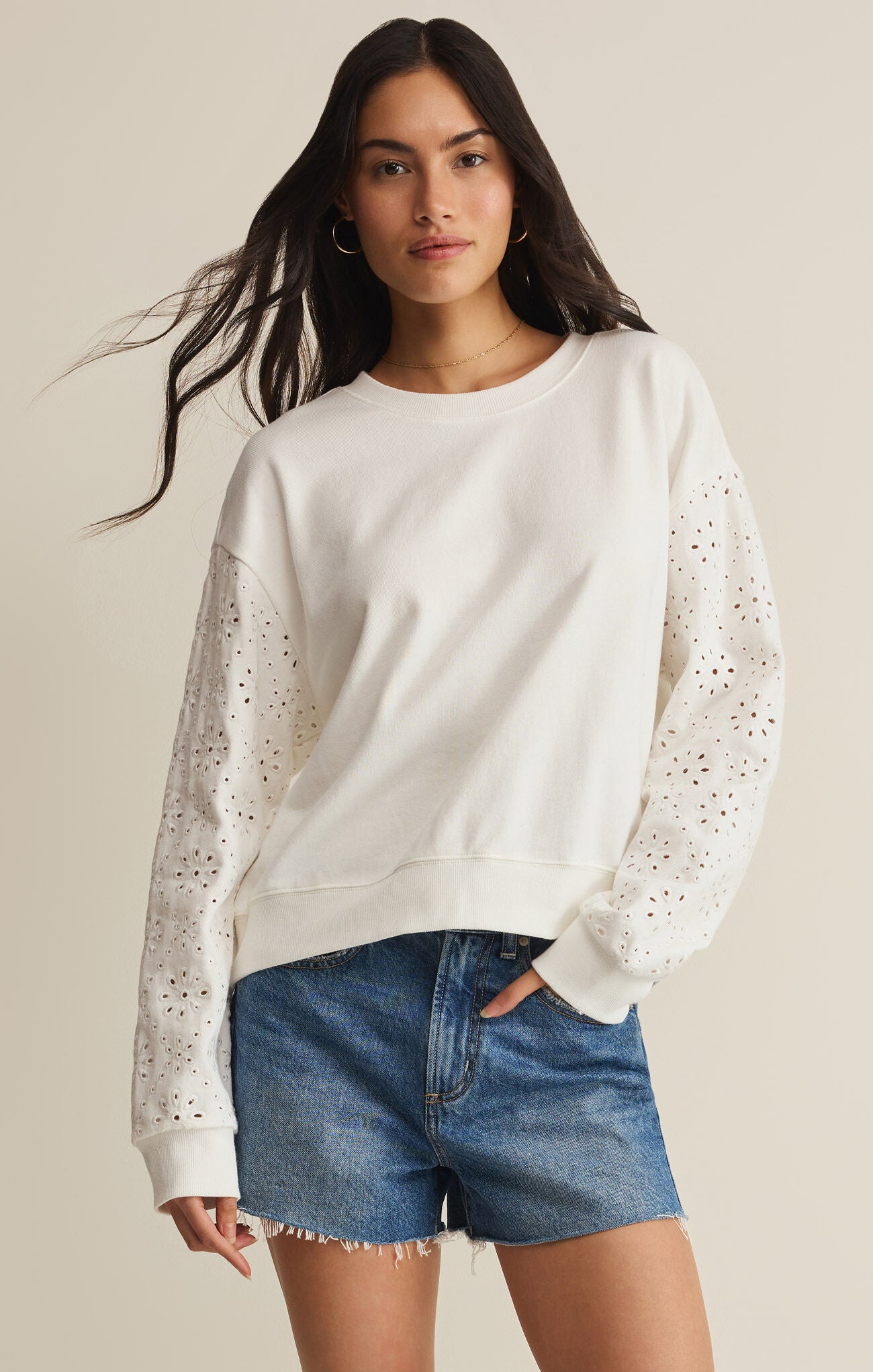Mosaic Knit Eyelet Sweatshirt