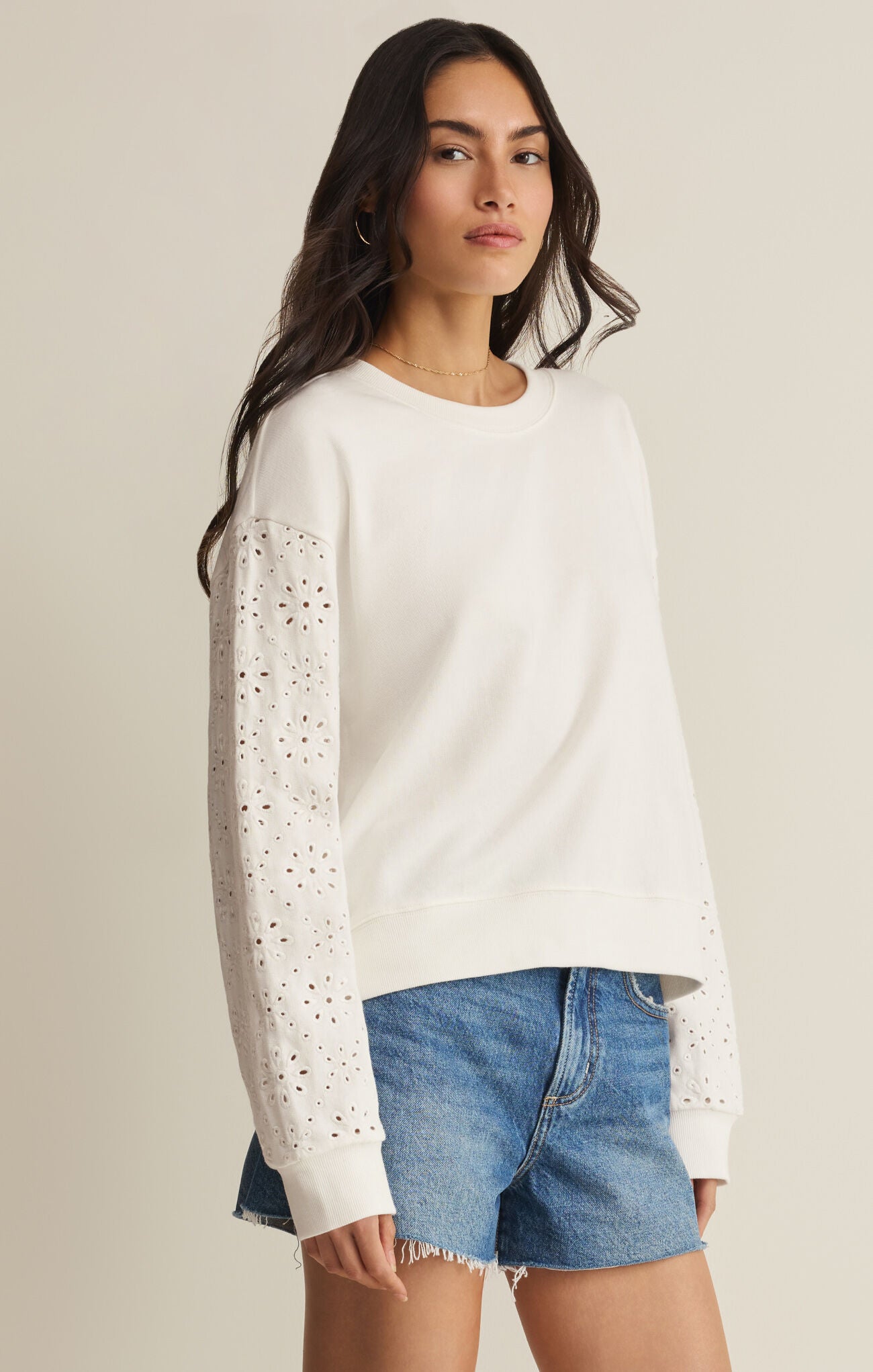 Mosaic Knit Eyelet Sweatshirt